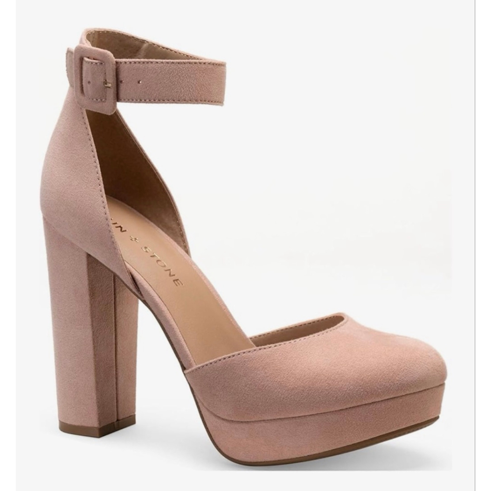 NEW Sun + Stone Estrella Microsuede Ankle Strap Pumps Pink 9.5